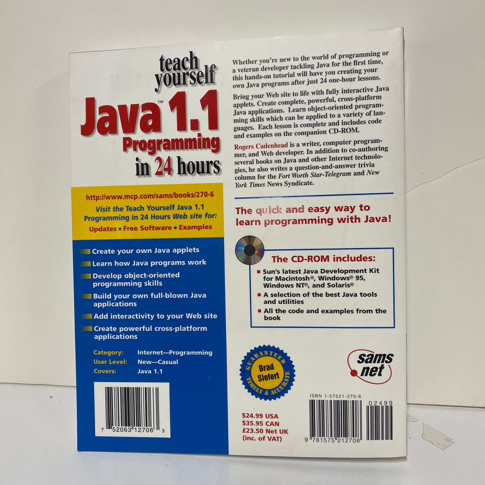 Teach Yourself Java 1.1 Programming in 24 Hours by Rogers Cadenhead CD-ROM