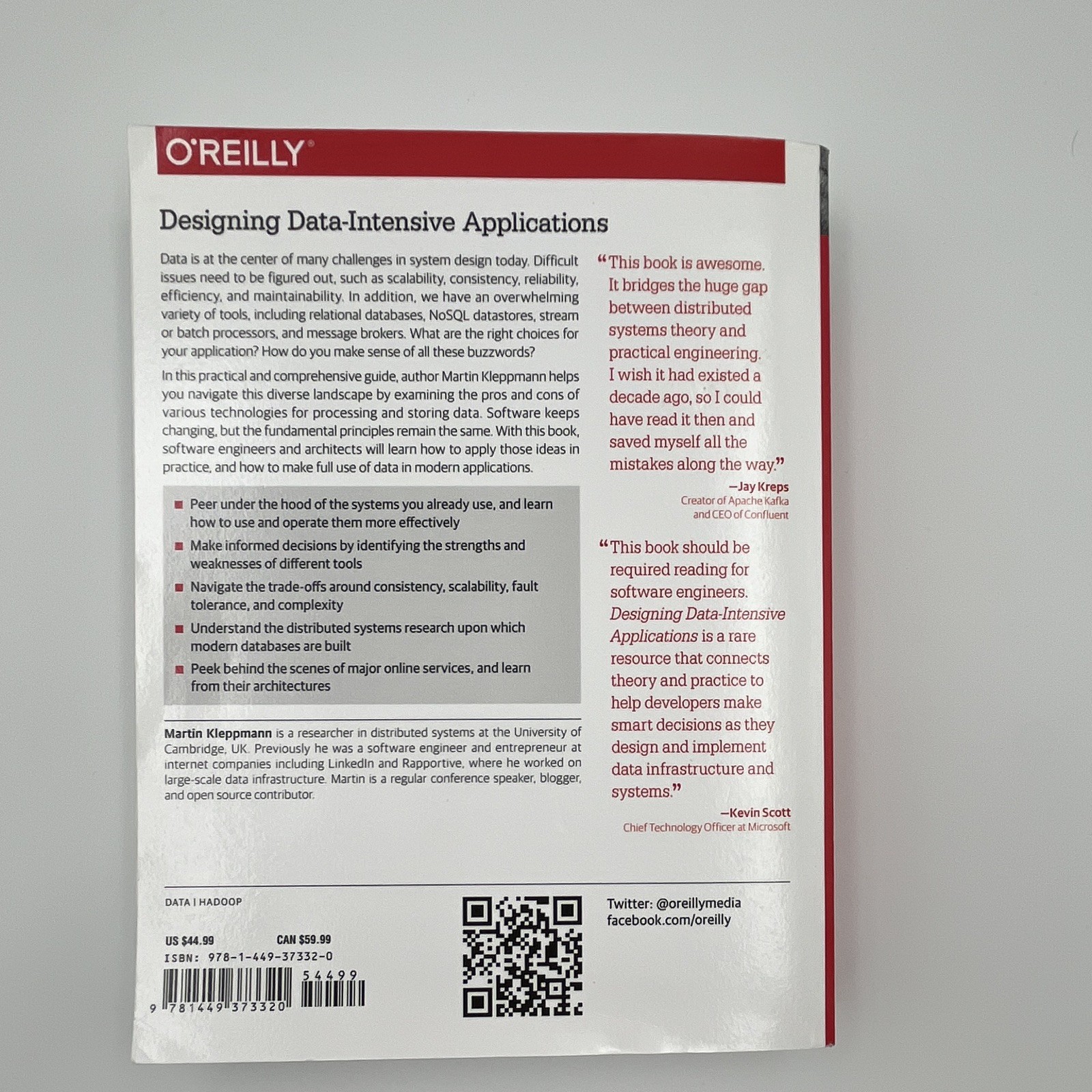 O’Reilly Designing Data-Intensive Applications 1st Ed Martin Kleppmann 2017 PB