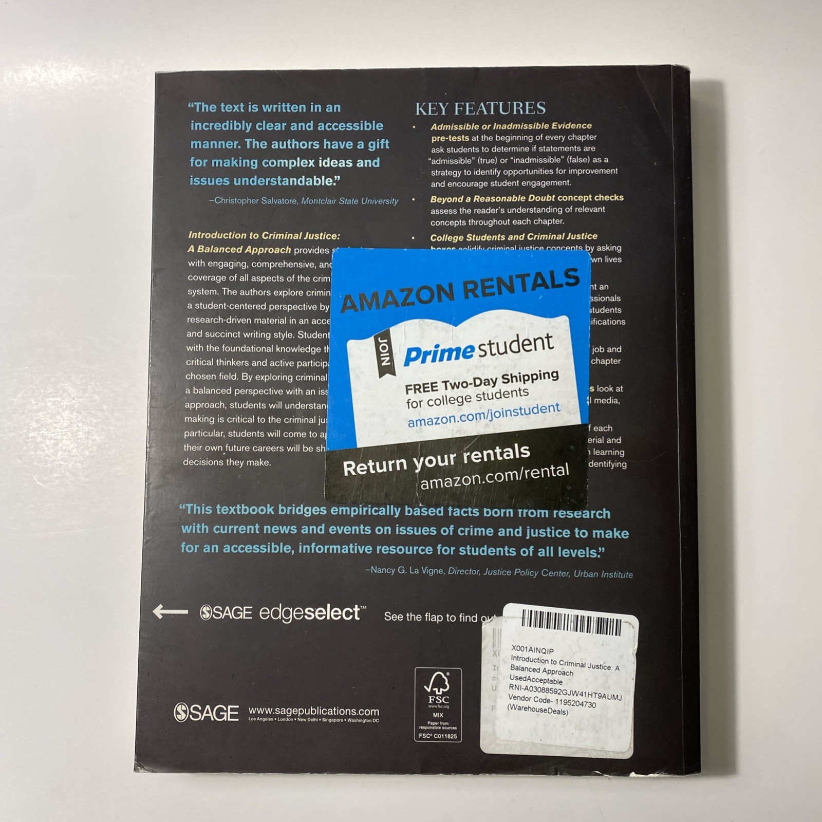 Introduction to Criminal Justice: A Balanced Approach – Paperback – GOOD