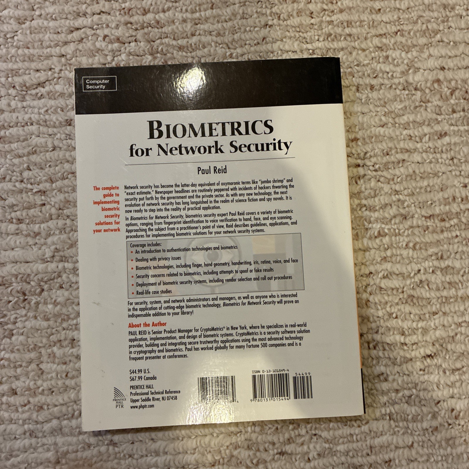 BIOMETRICS FOR NETWORK SECURITY (PRENTICE HALL SERIES IN By Paul Reid