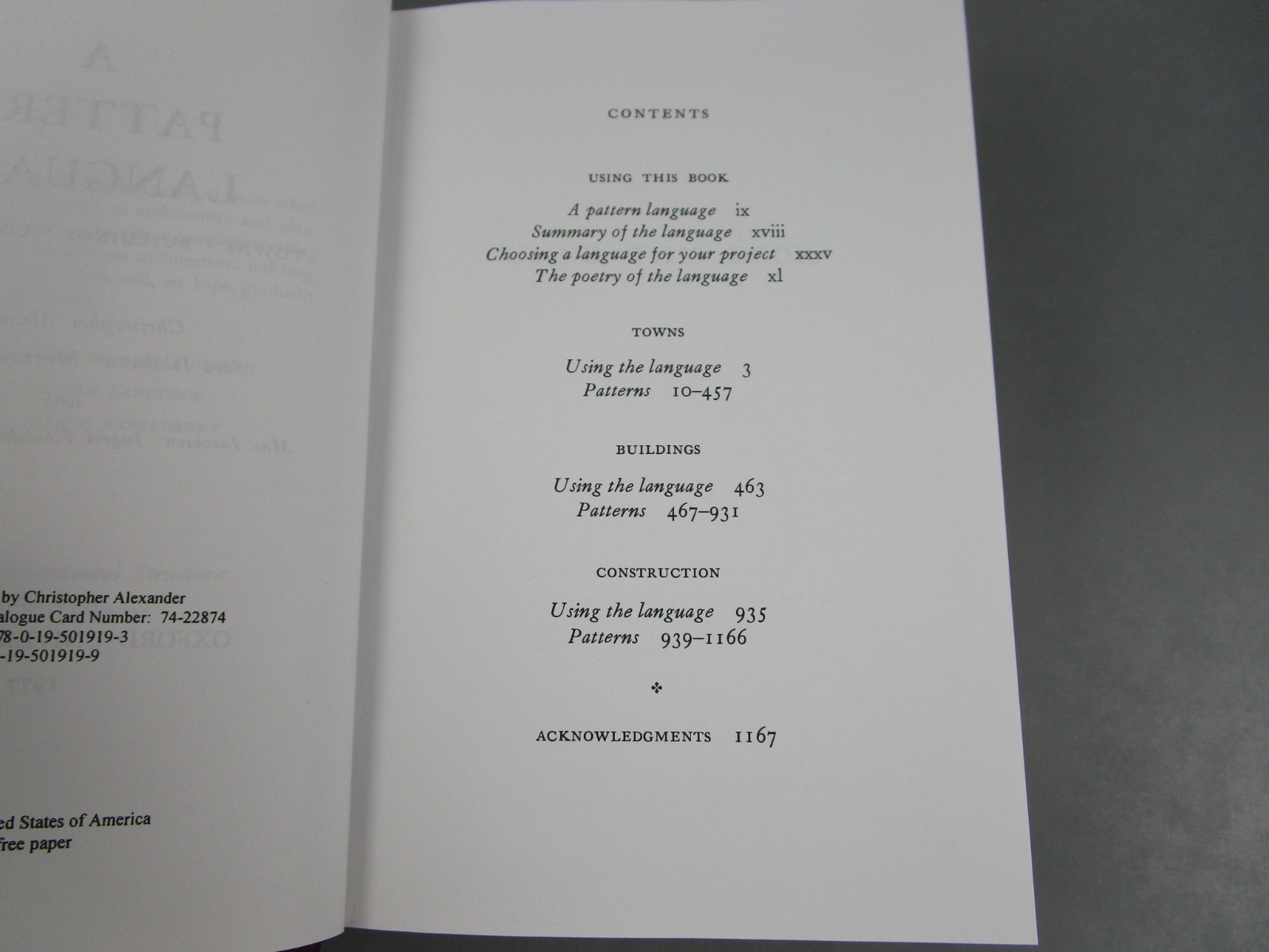 A Pattern Language – Christopher Alexander Towns, Buildings, Construction