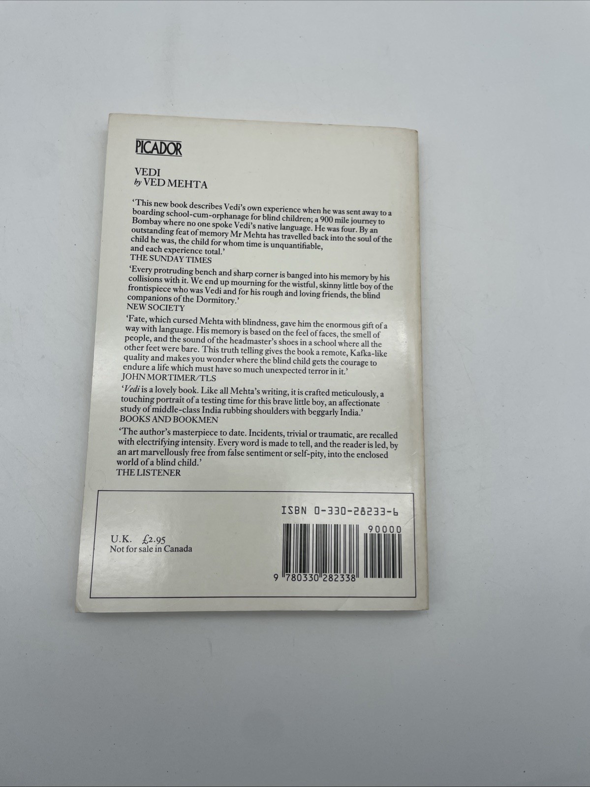 VEDI (PICADOR BOOKS) By Ved Mehta Paperback 1985