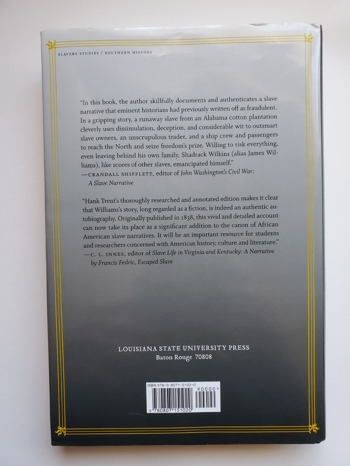 Narrative of James Williams, an American Slave Hank Trent 1st Edition Hardcover