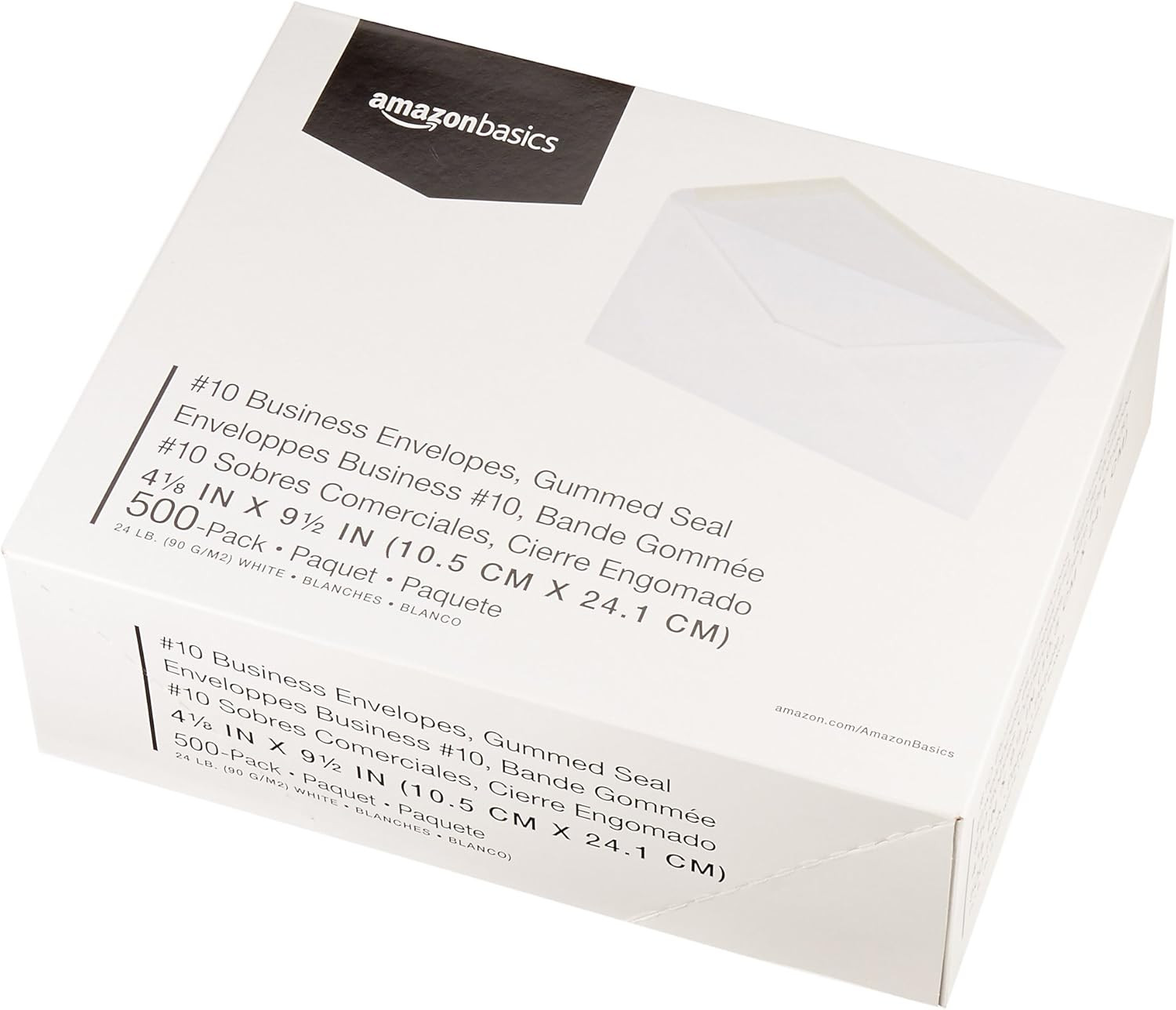 #10 Business Letter Envelopes with Gummed Seal, No Tint, White, 500-Pack