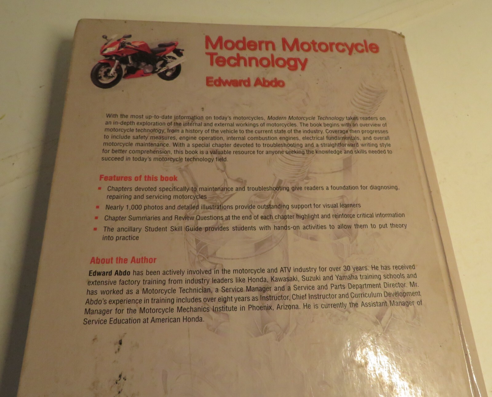 Modern Motorcycle Technology Edward Abdo Delmar Cengage Learning 2009 Barely Use