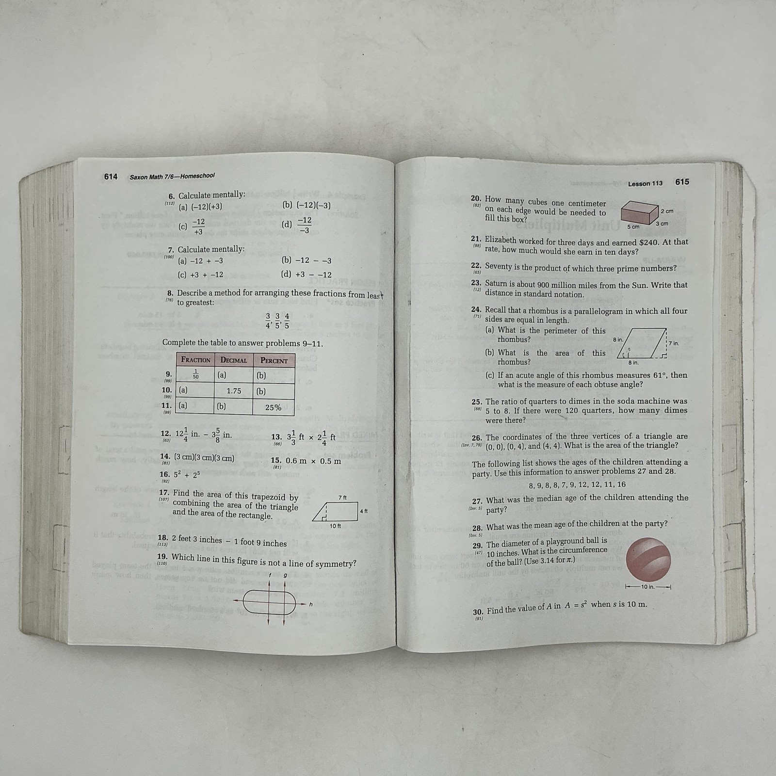 Saxon Math Homeschool 7/6 By Stephen Hake & John Saxon Paperback 2005 Yellow