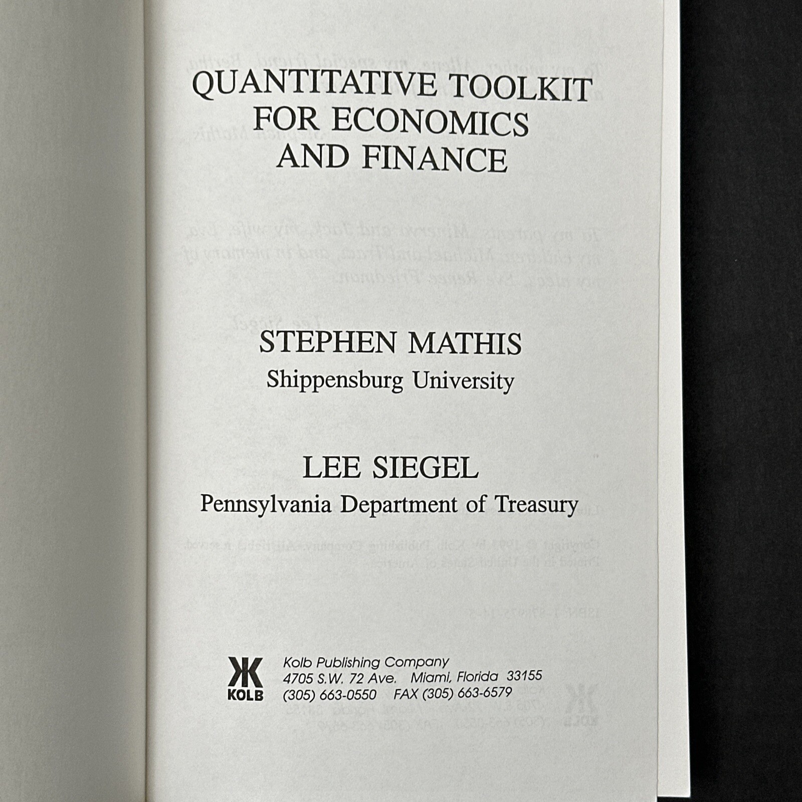 Quantitative Toolkit for Economics and Finance By Stephen Mathis And Lee Siegel