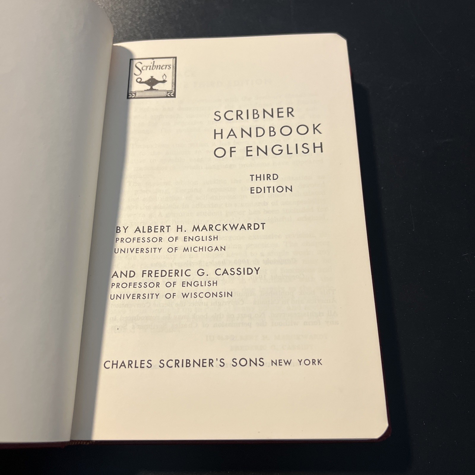 Scribner Handbook Of English Third Edition 1960 Vintage Cassidy & Marckwardt