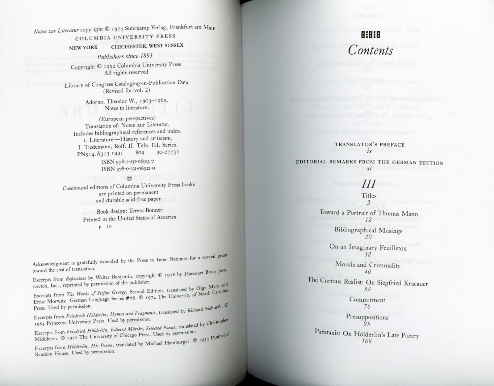 Notes to Literature Vol. 2 – Theodor W. Adorno (Paperback, 1992) VERY GOOD