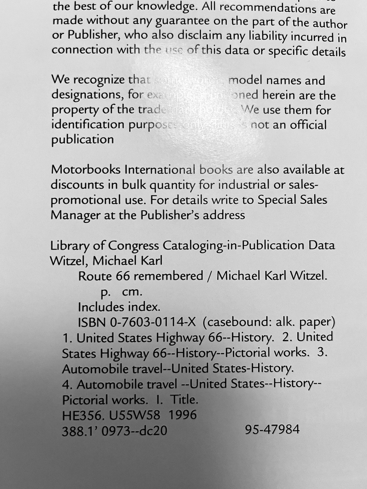 1st ED 1996 ROUTE 66 REMEMBERED By Michael Karl Witzel HC **EX** DJ 192pgs