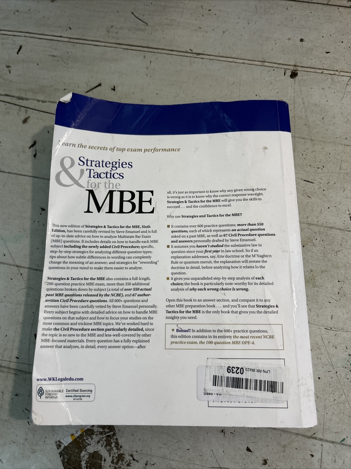 Strategies & Tactics for the MBE (Emanuel Bar Review) [Paperback] Steven L. Ema