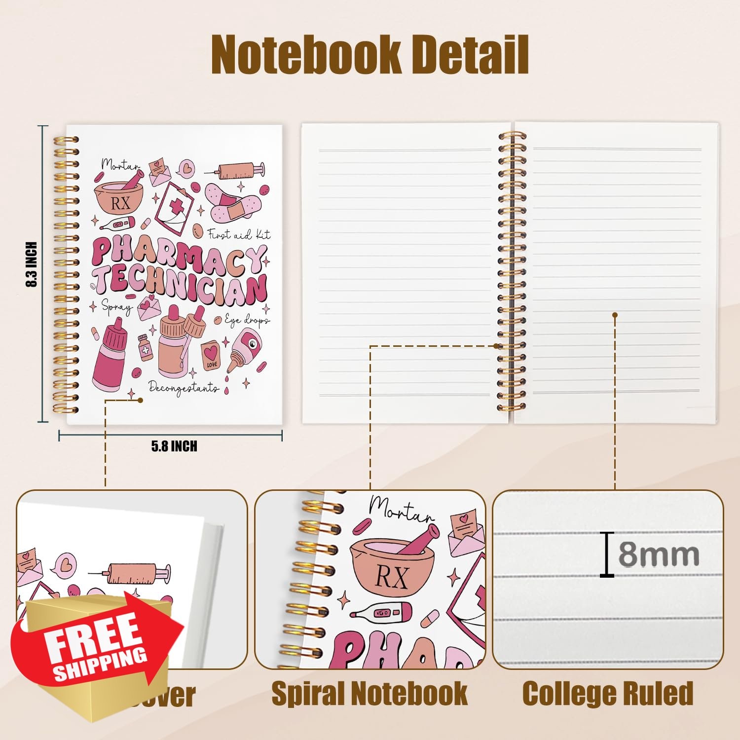 NATSUNO Pharmacy Technician Notebook, 5.5×8.3in Hardcover Journal