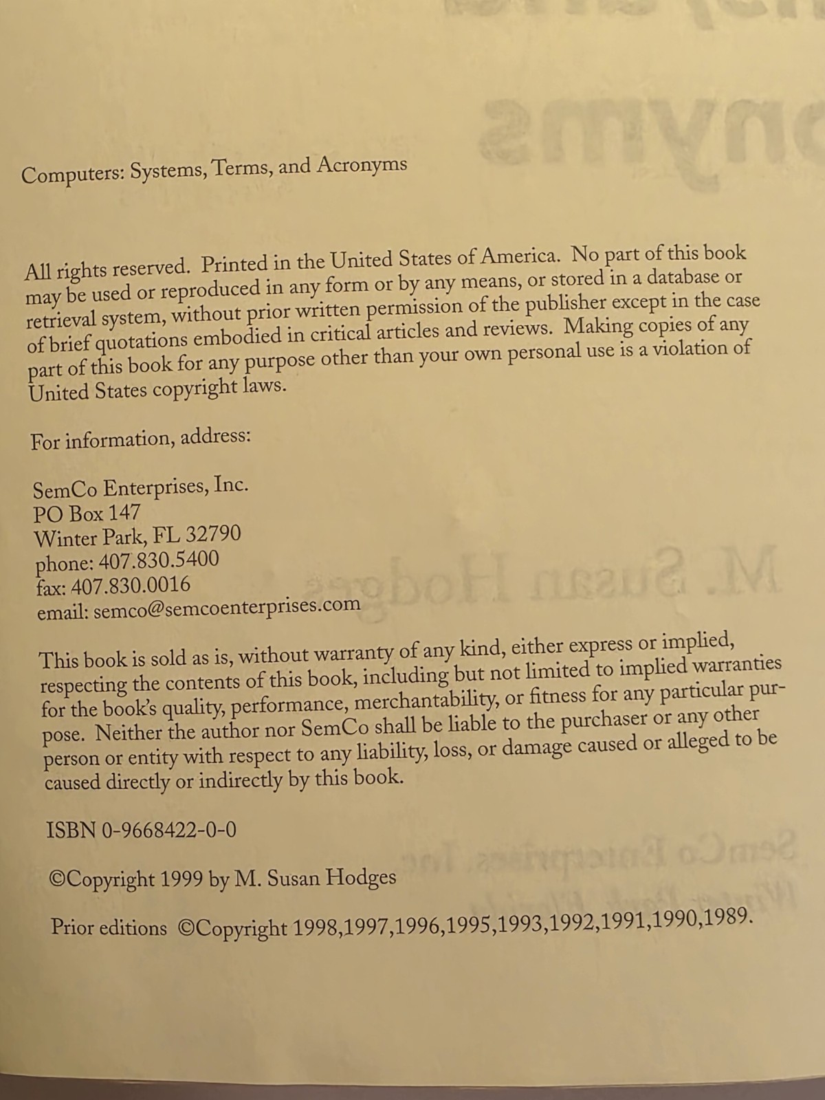 COMPUTERS SYSTEMS, TERMS, AND ACRONYMS By M. Susan. Hodges, Unused CD