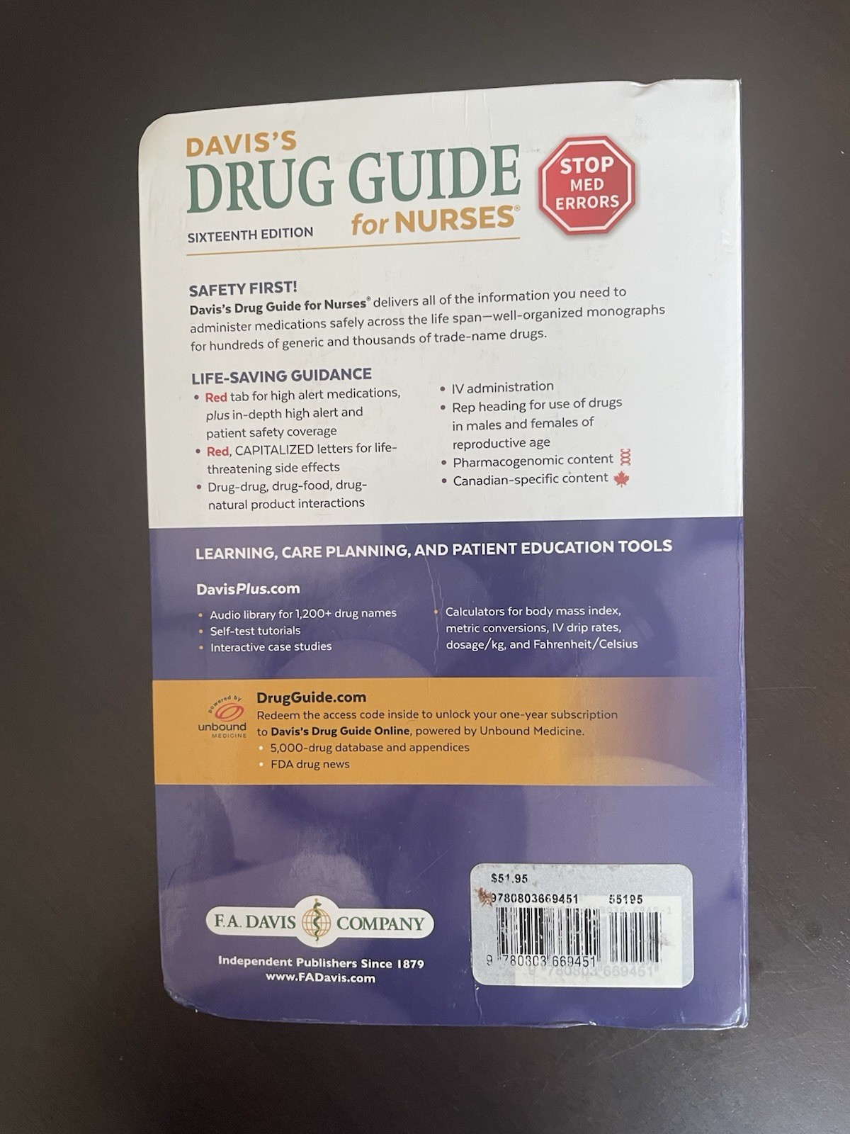 Davis’s Drug Guide for Nurses Sixteenth Edition by April Hazard Vallerand NEW