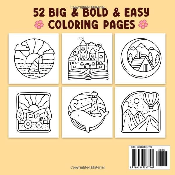 Relaxing Simple Art Coloring Book 52 Bold Easy Designs for Stress Relief 8.5×8.5