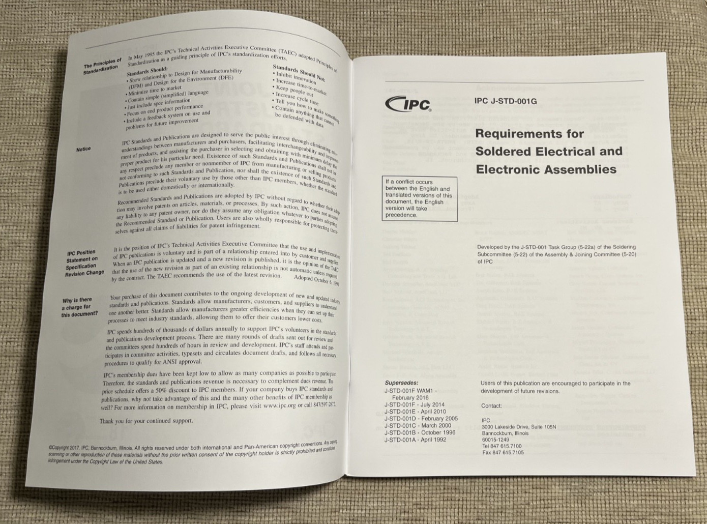 IPC J-STD-001G Requirements for Soldered Electrical and Electronic Assemblies