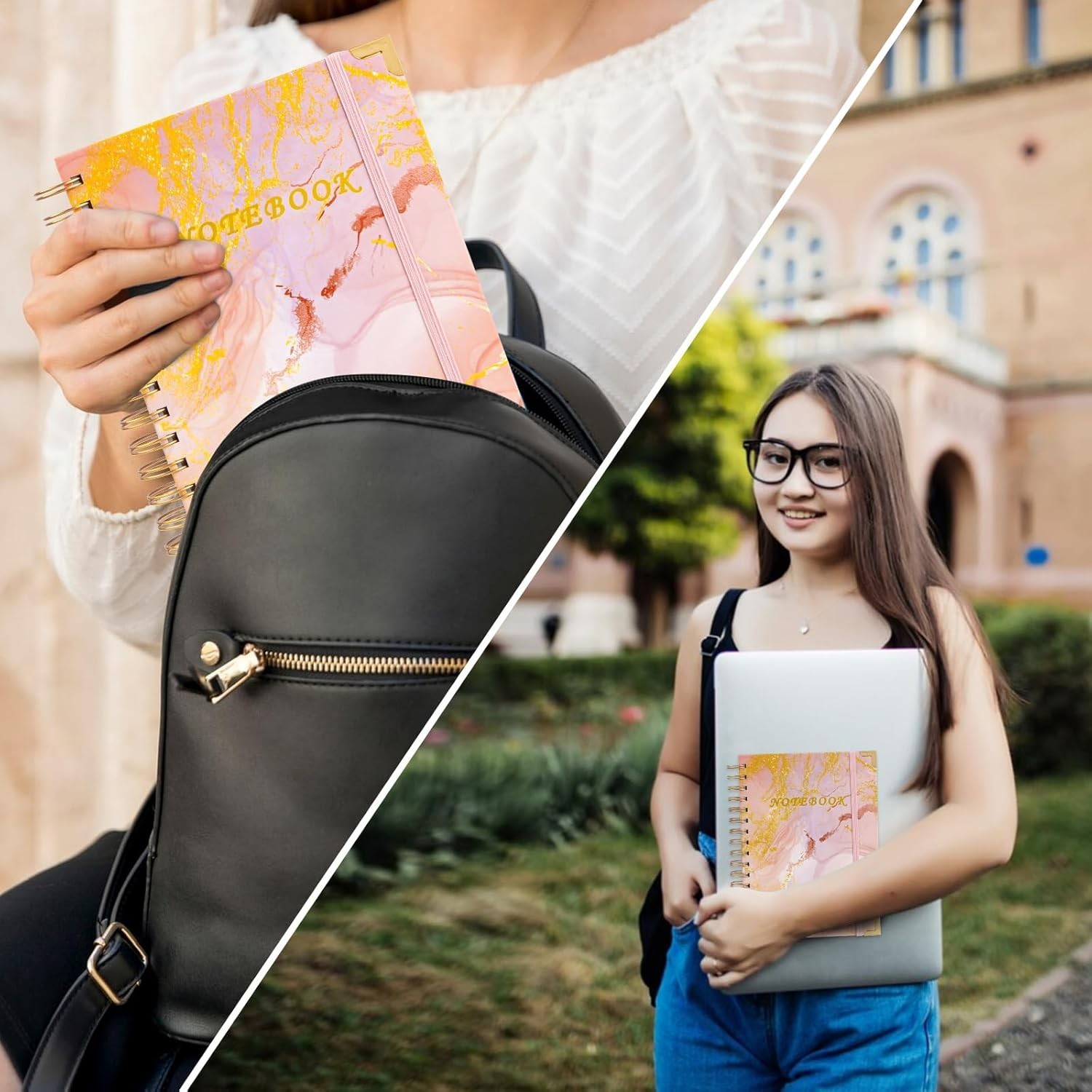 5 Subject A5 Spiral Notebook College Ruled 240 Pages Lined Journal Pink Marble