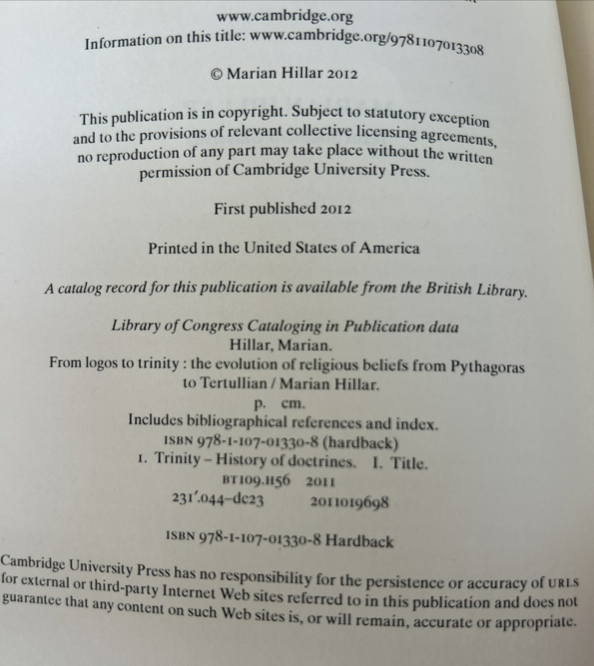 From Logos to Trinity by Marian Hillar 2012 Inscribed & Signed First Printing