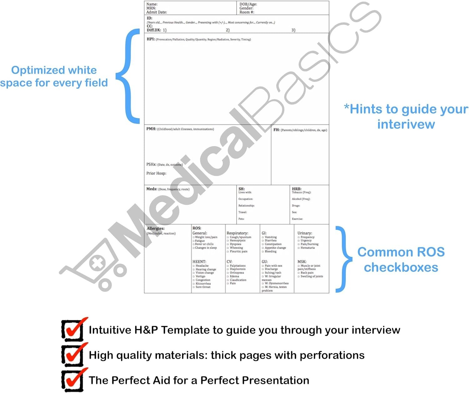H&P notebook – Medical History and Physical notebook, 100 medical templates w…
