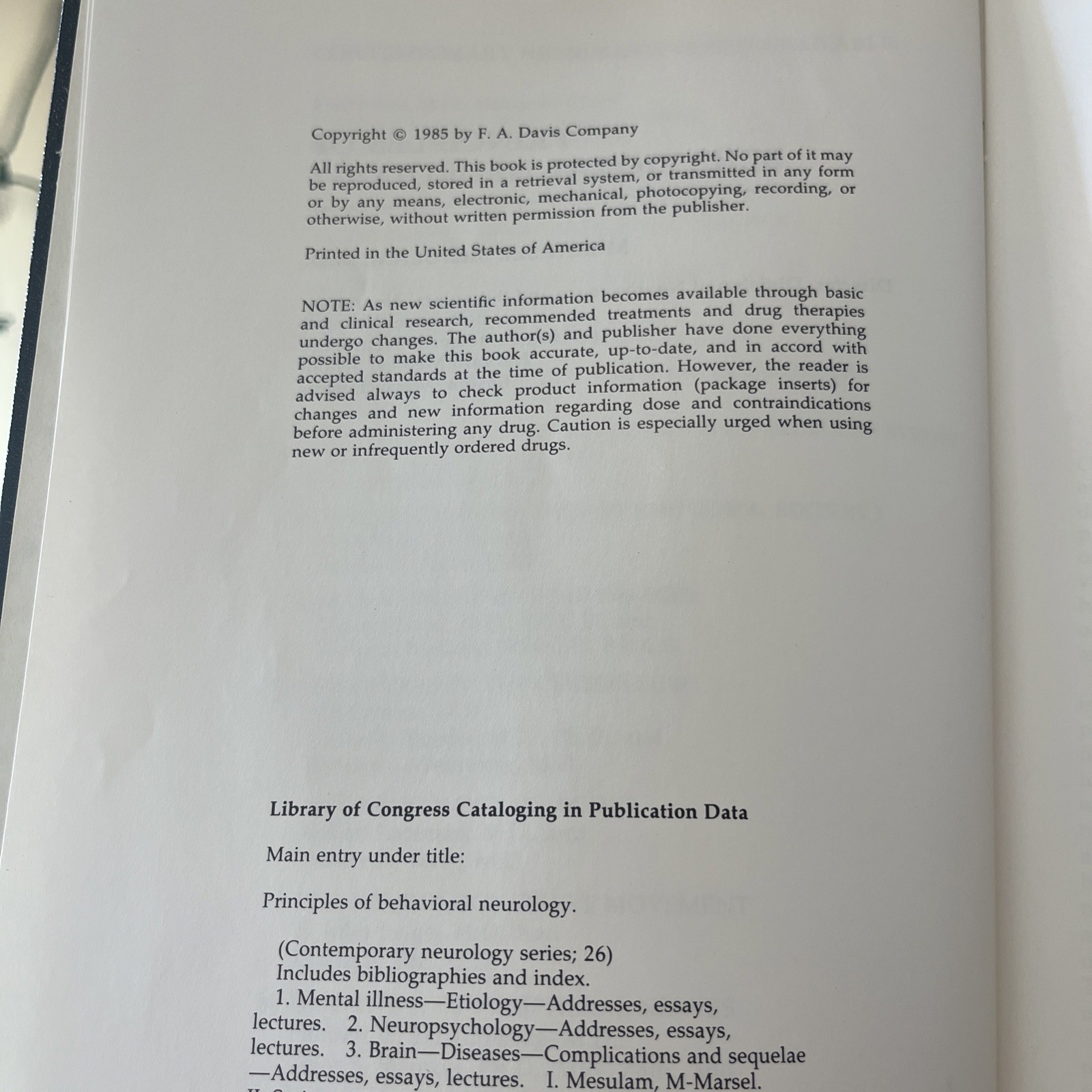 Principles of Behavioral Neurology M-Marsel Mesulam 1st Edition/Print, Cognitive