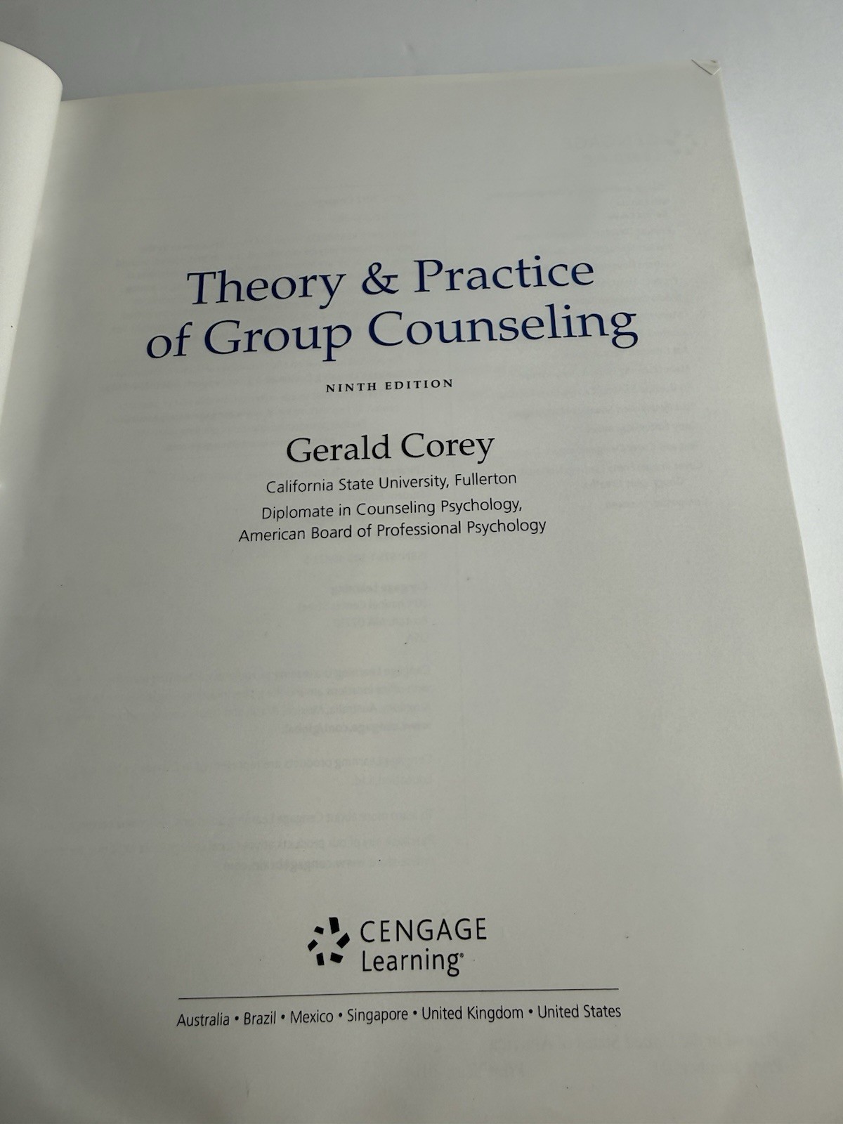 Theory and Practice of Group Counseling Gerald Corey 9th Edition HC