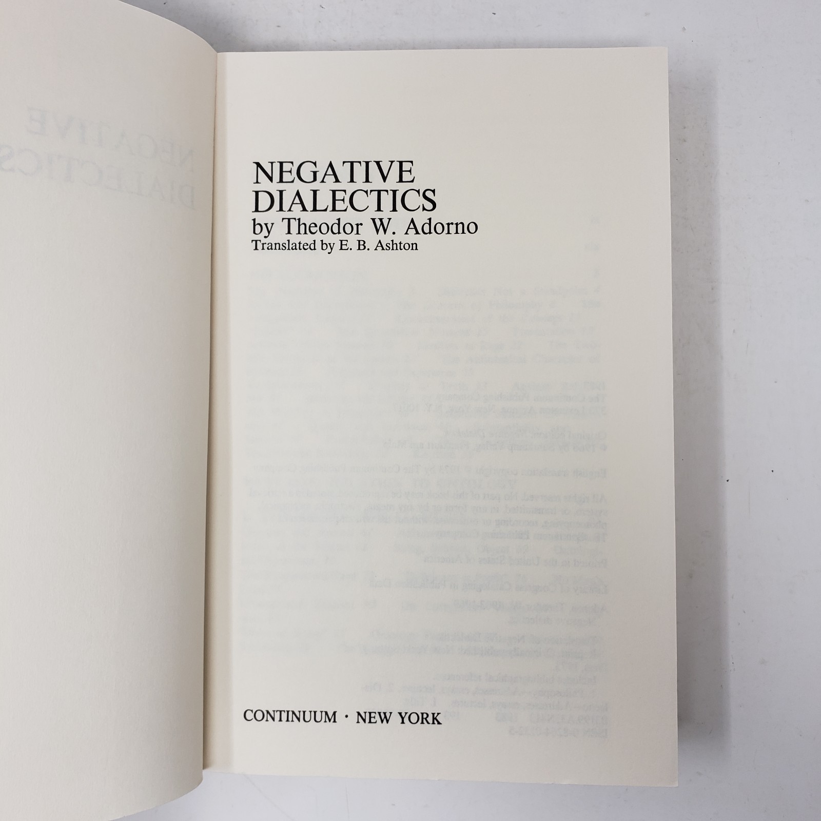 Negative Dialectics by Theodor W. Adorno (1981, Trade Paperback)