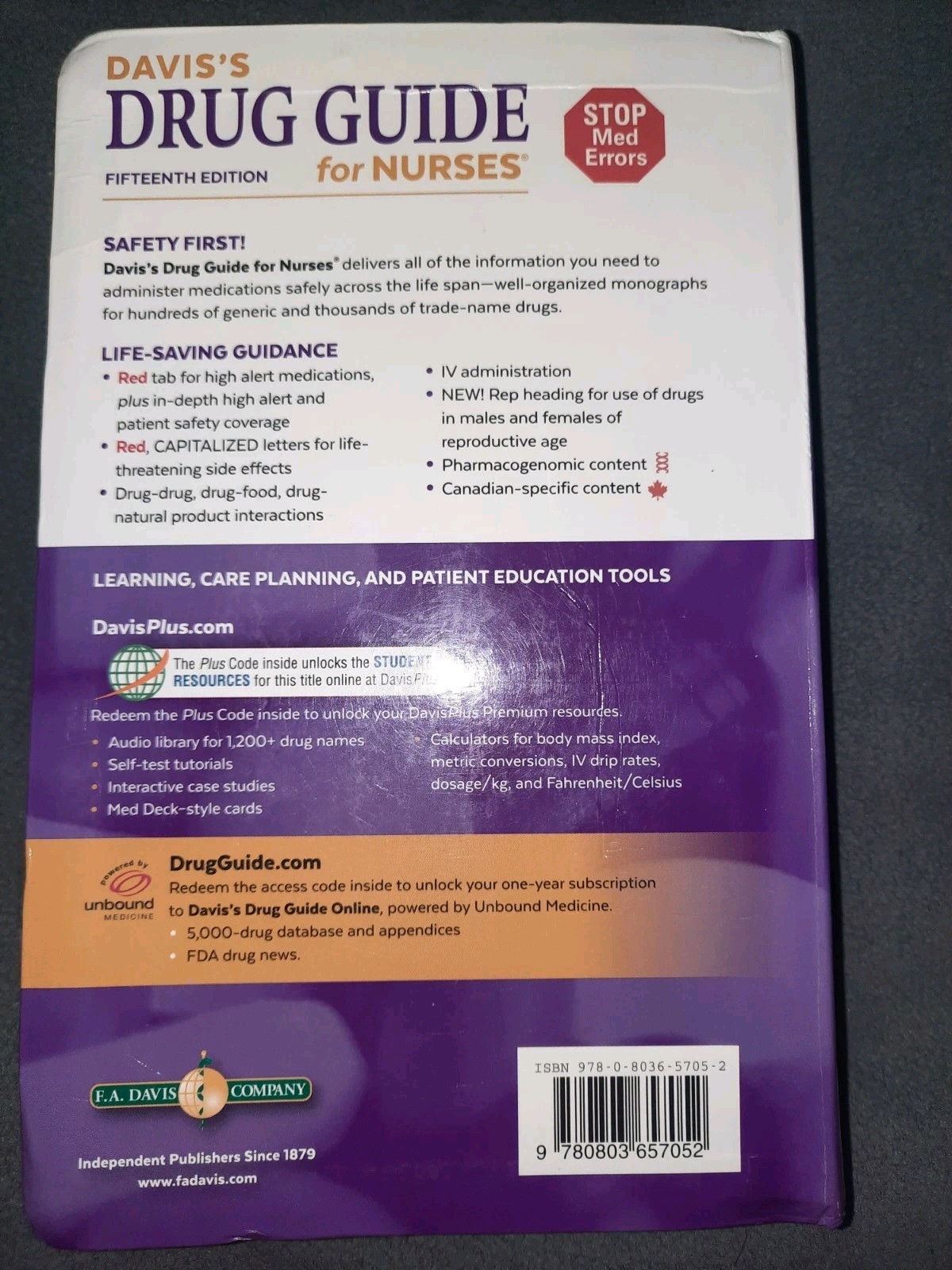 Davis’s Drug Guide for Nurses 15th Ed Unscratched Code by April Hazard Vallerand