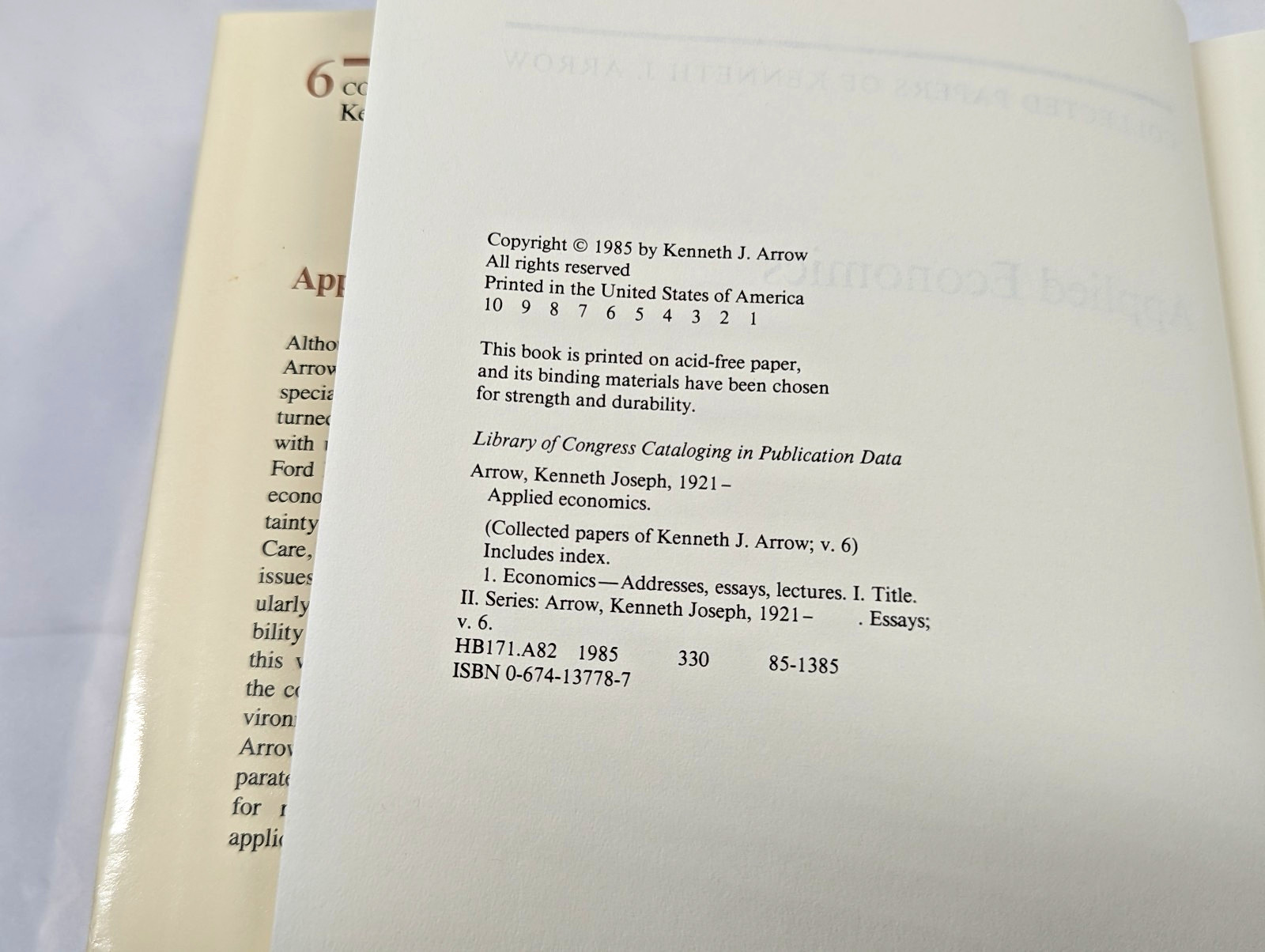 Applied Economics 6 Collected Papers of Kenneth J Arrow 1985 HC Free Shipping