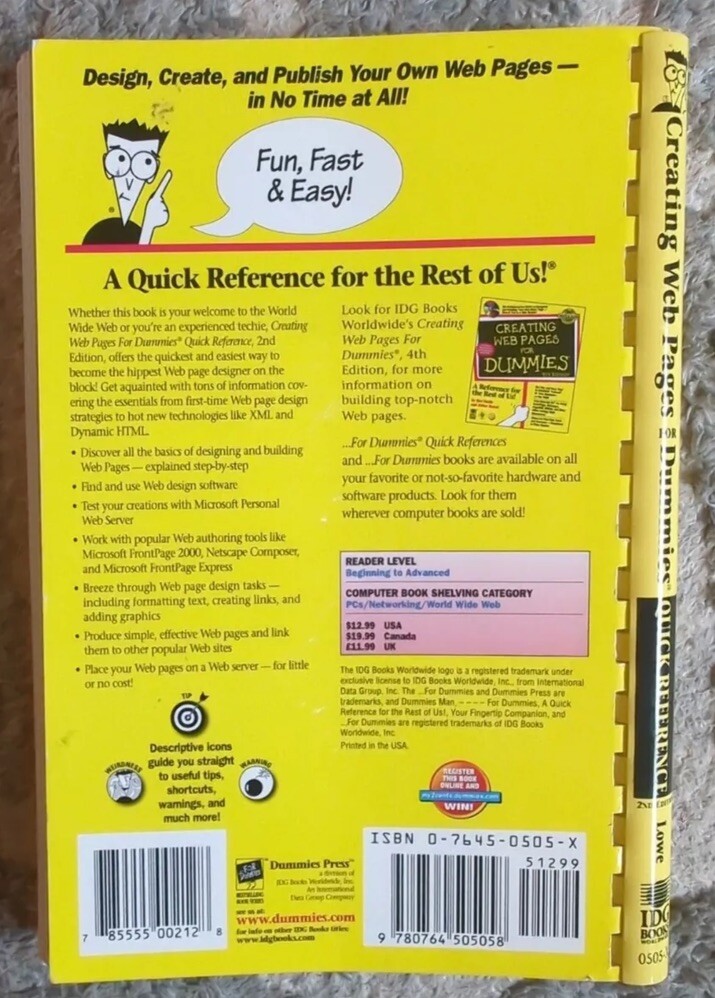 Creating Web Pages Paperback Doug Lowe Quick Reference Book