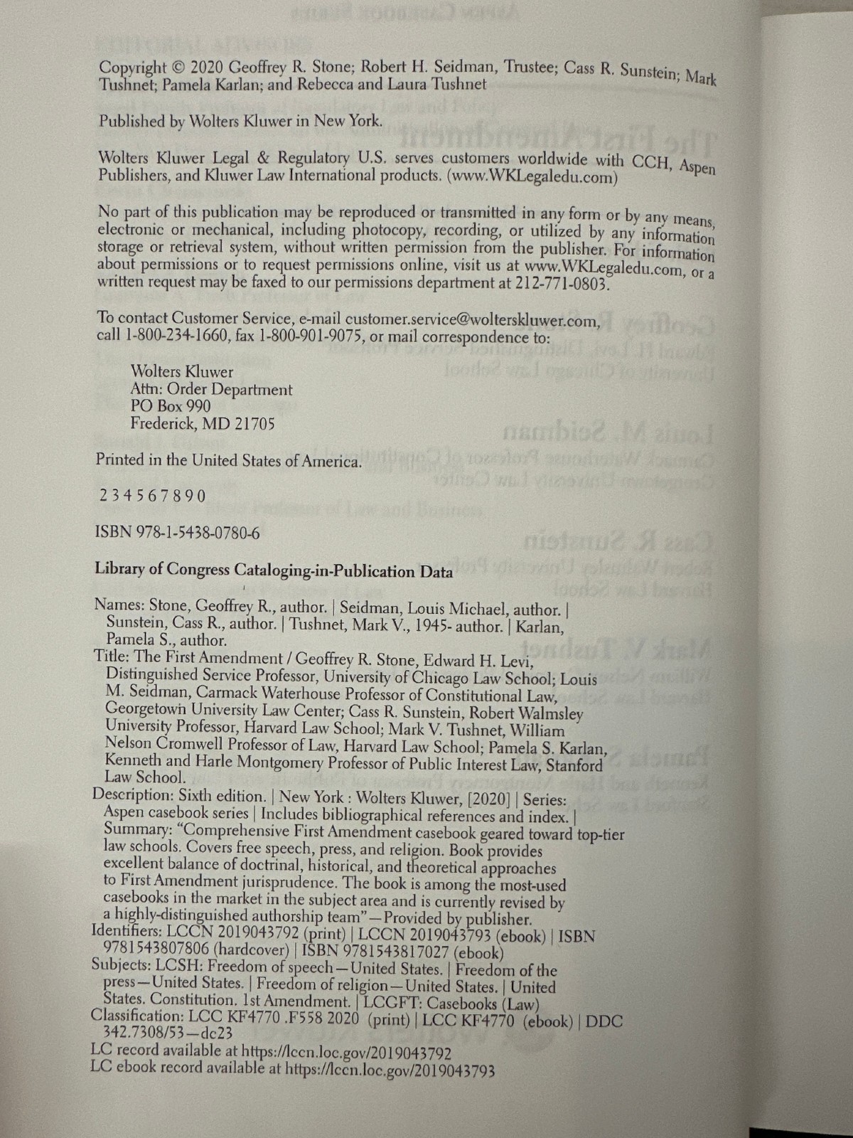 The First Amendment (6th Edition) Acceptable Condition + Unused Access Code