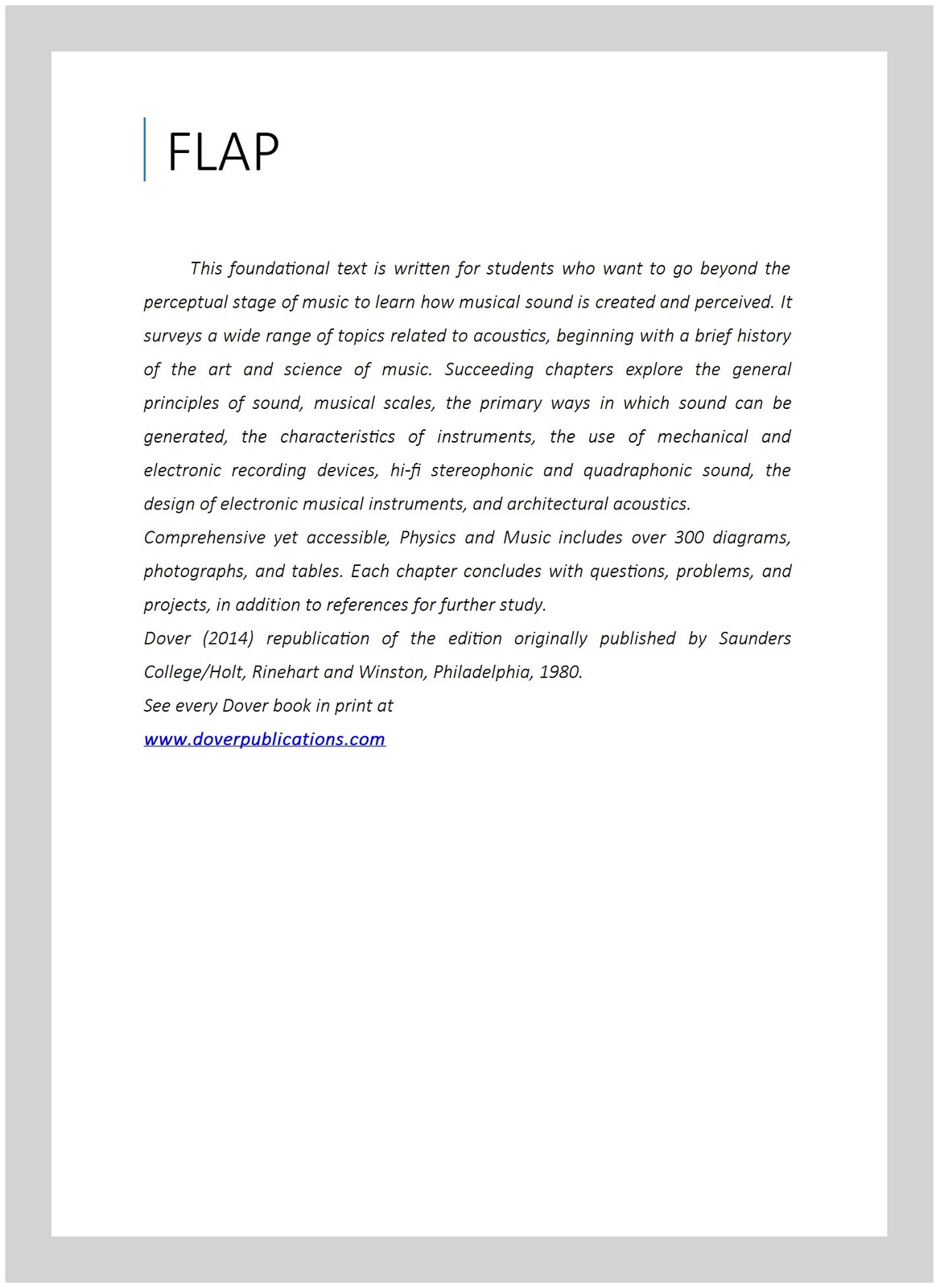 Physics and Music : The Science of Musical Sound, Paperback by White, Harvey …