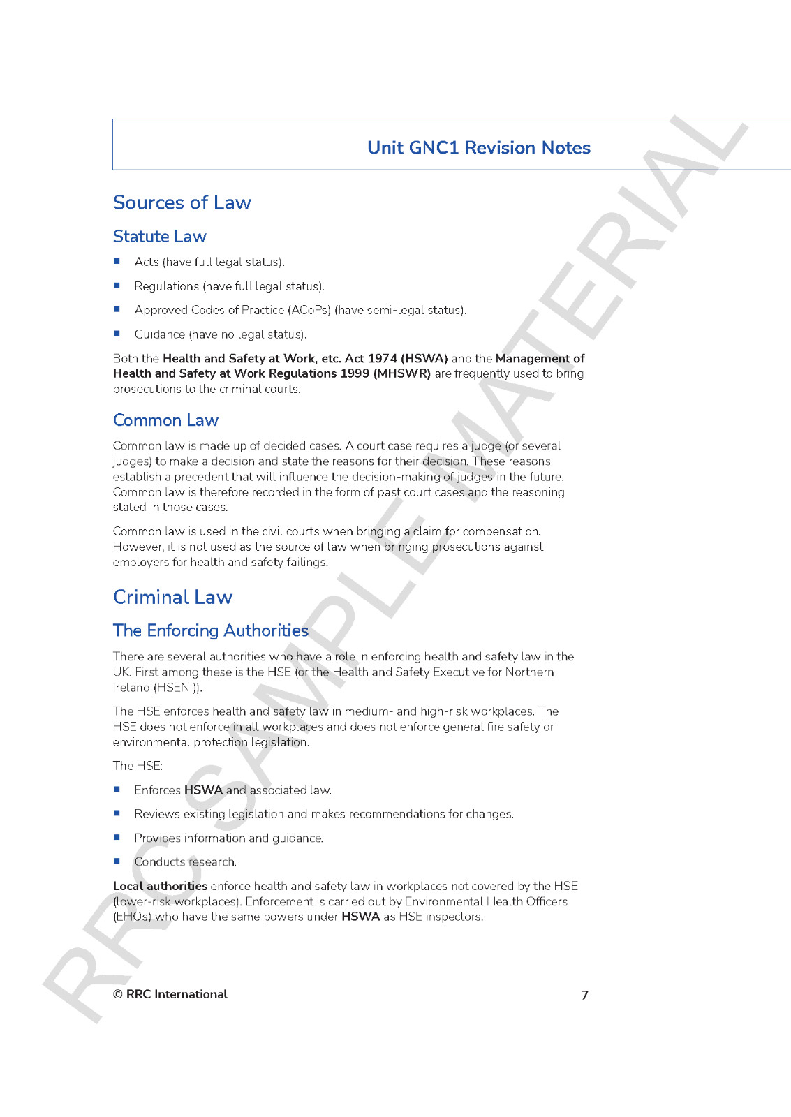 RRC Revision Guide: NEBOSH General Certificate in H&S GNC1 & GNC2