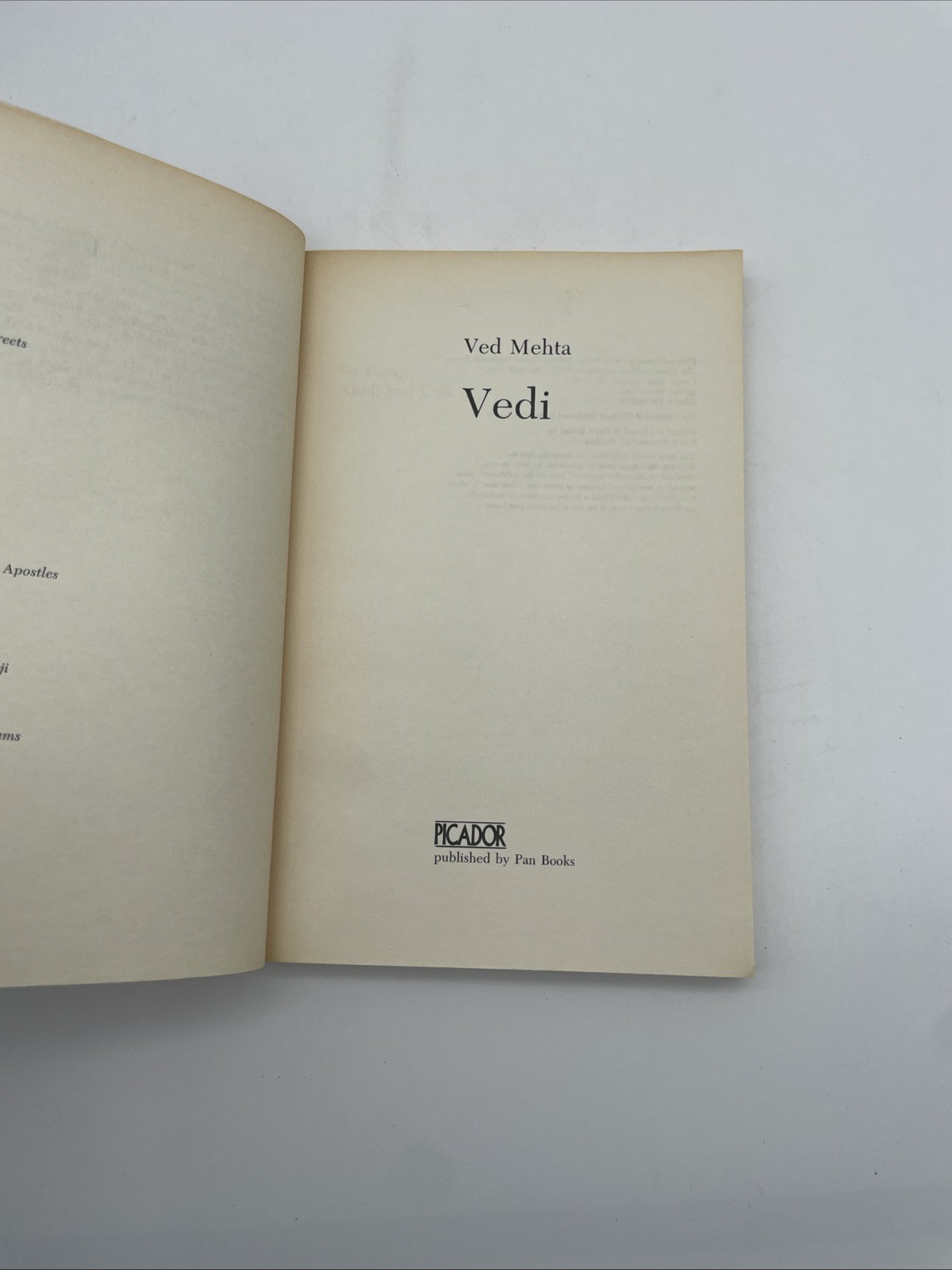 VEDI (PICADOR BOOKS) By Ved Mehta Paperback 1985