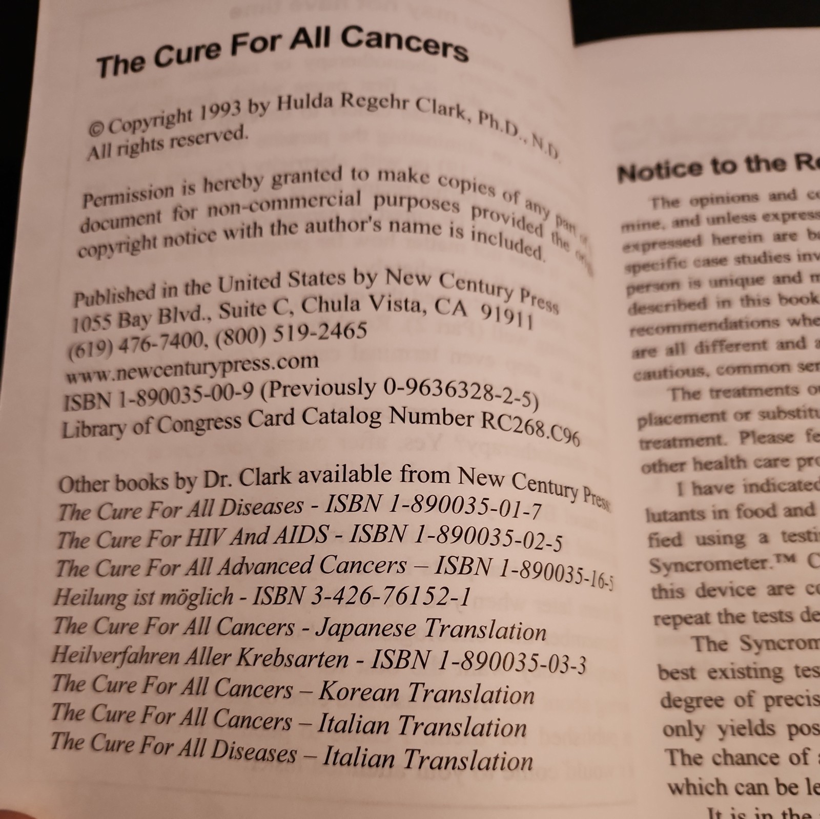 The Cure for All Cancers : With 100 Case Histories by Hulda Regehr Clark Paperba