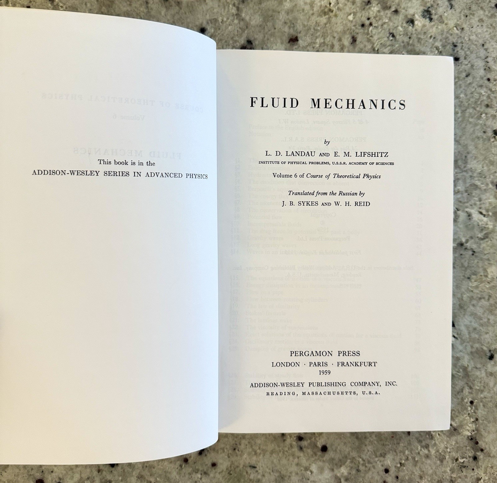 VTG 1968 Printing Landau & Lifshitz Fluid Mechanics 1st Edition HCVG