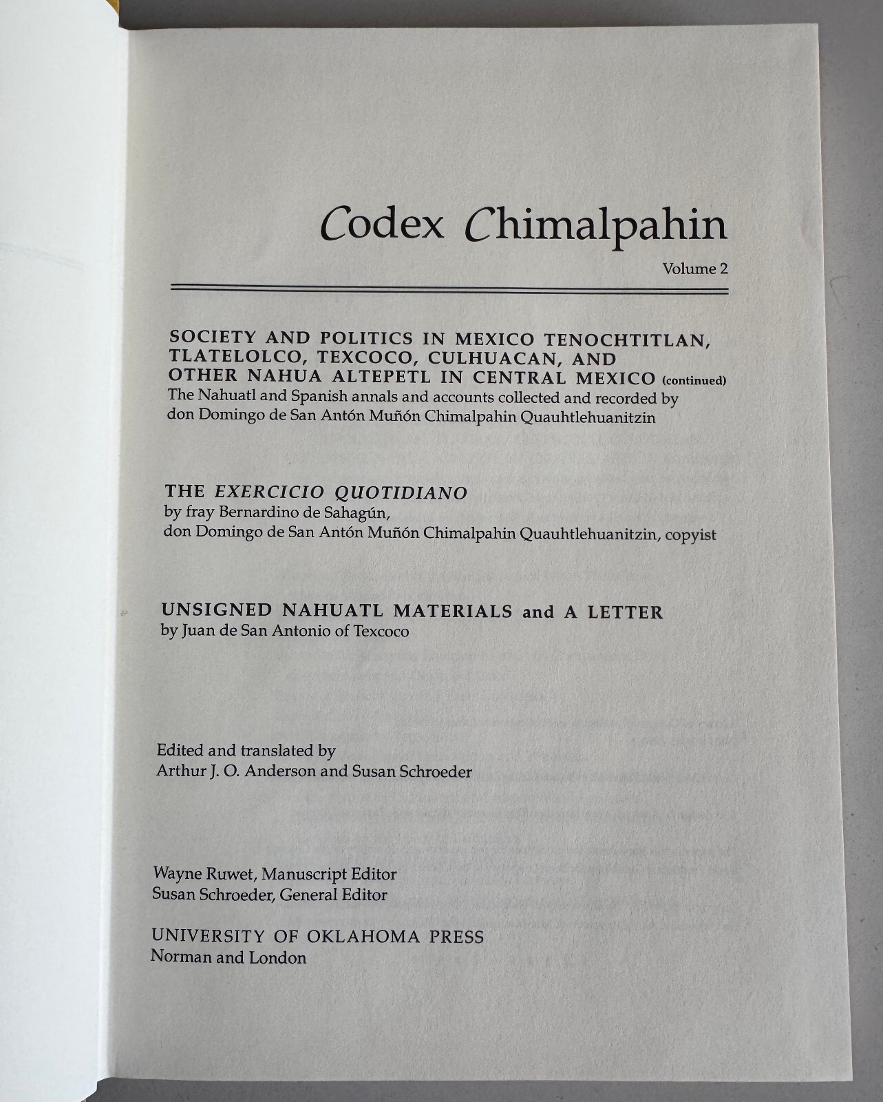 CODEX CHIMALPAHIN – VOLUME 2 -1997- HARDBACK BOOK