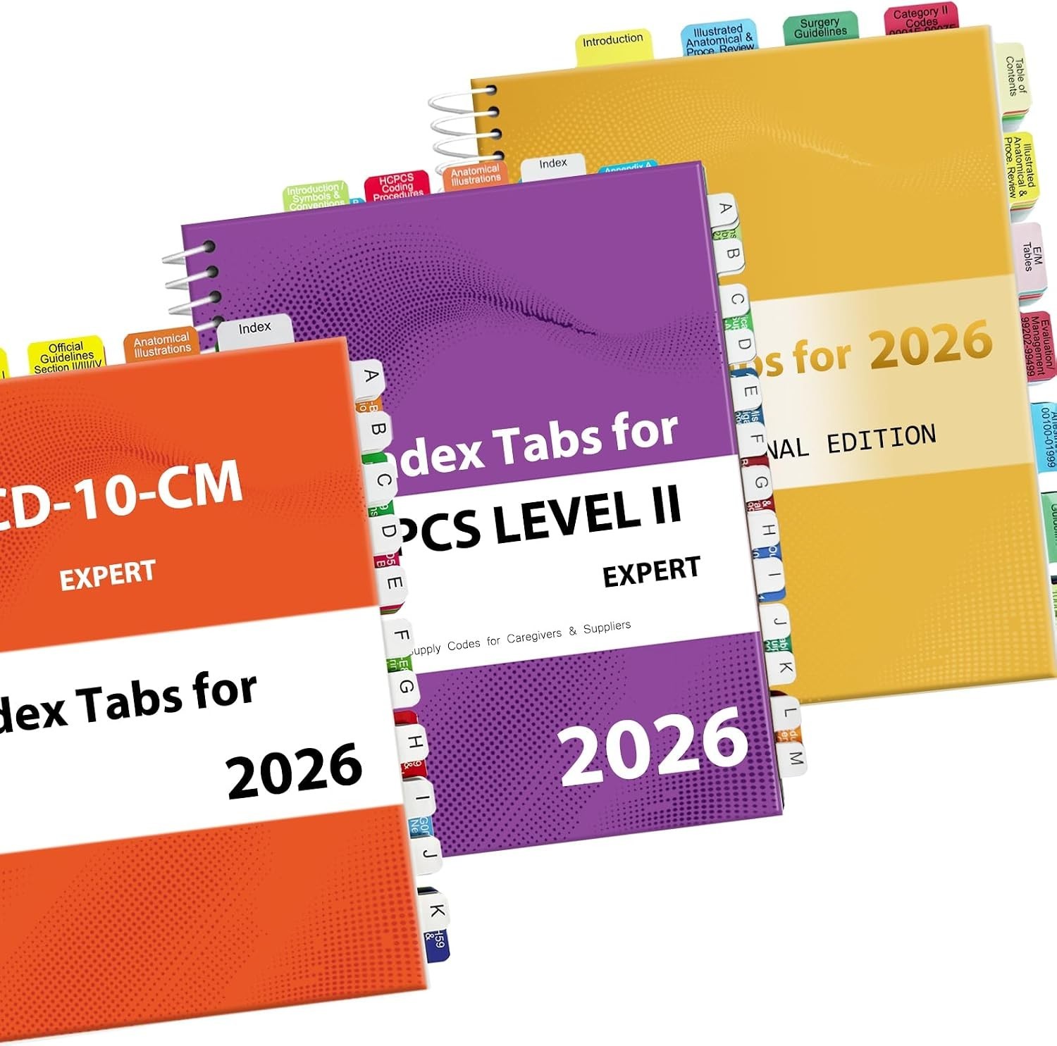 Professional 2026 CPT ICD-10 HCPCS Tabs | Laminated, Color-Coded, Reusable Tabs