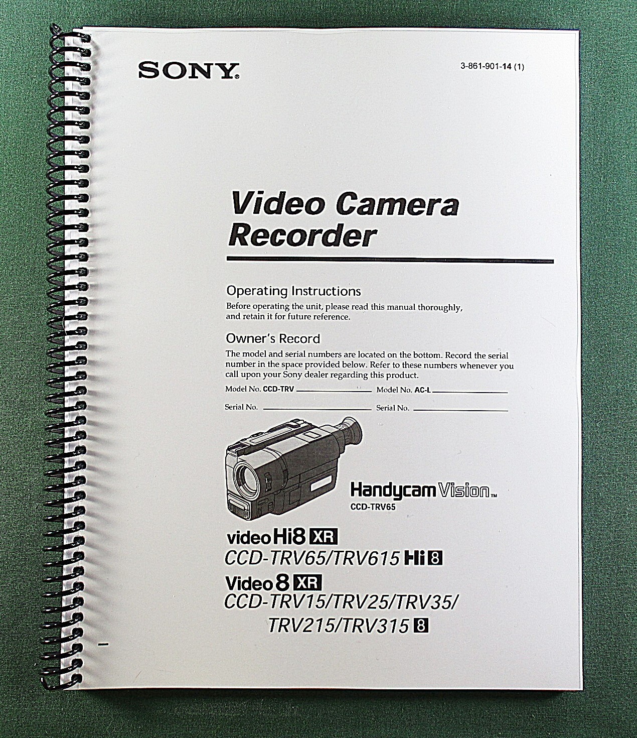 Sony CCD-TRV65 Instruction Manual: 88 Pages Coil Bound & Protective Covers!