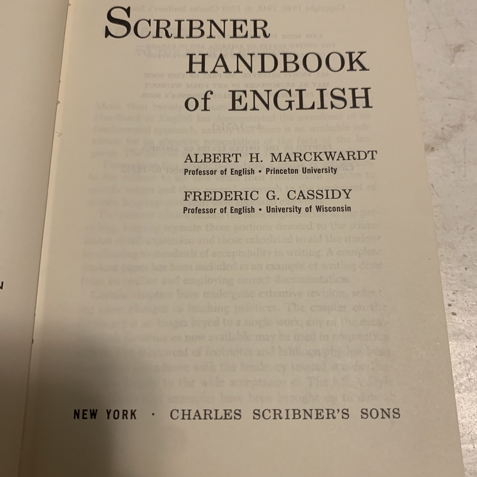 Scribner Handbook of English by Albert H. Marckwardt – Hardcover 1967. B10