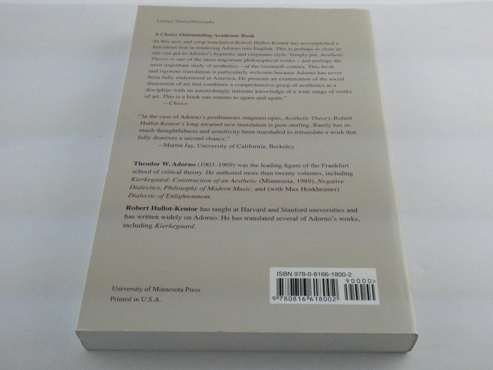 Aesthetic Theory Volume 88 Theory and History of Literature by Theodor W. Adorno