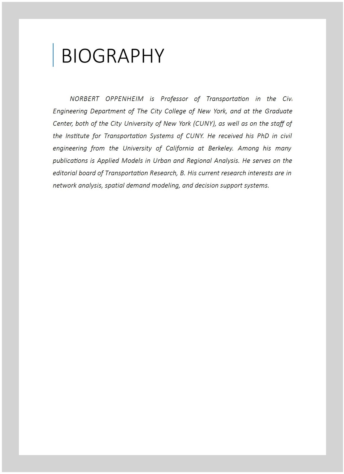 Urban Travel Demand Modeling : From Individual Choices to General Equilibrium…