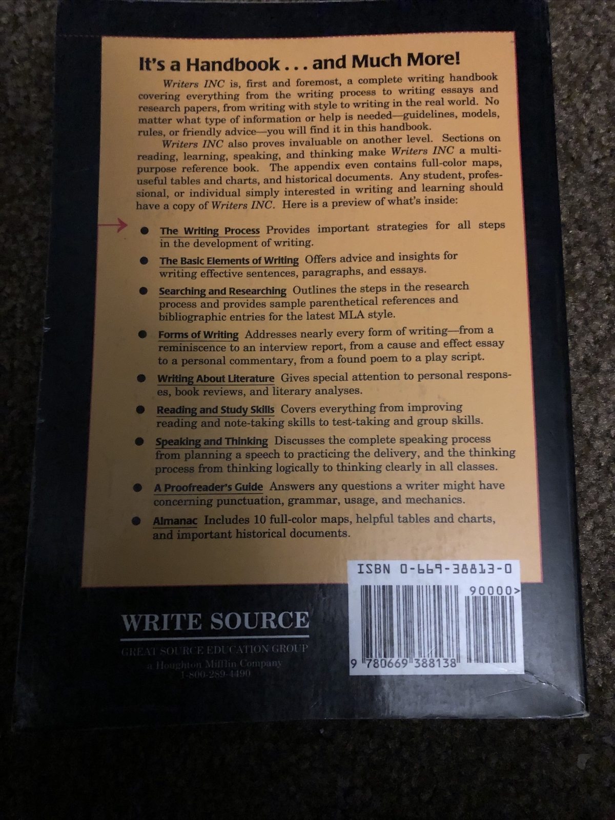 Writers Inc,Student Handbook for Writing& Learning,Write Source PB Sebranek 1996