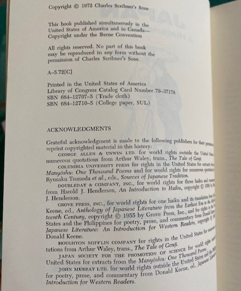 JAPAN A Historical Survey by Mikiso Hane 1972 Scribner’s PB