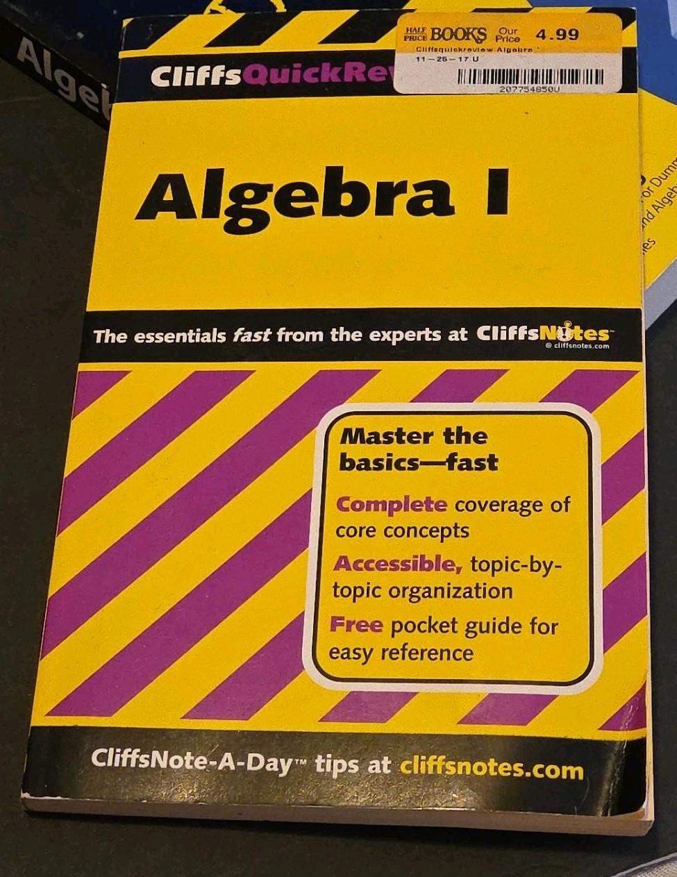 Algebra I for Dummies + Workbook by Sterling & Cliffs Quick Reference Book Lot
