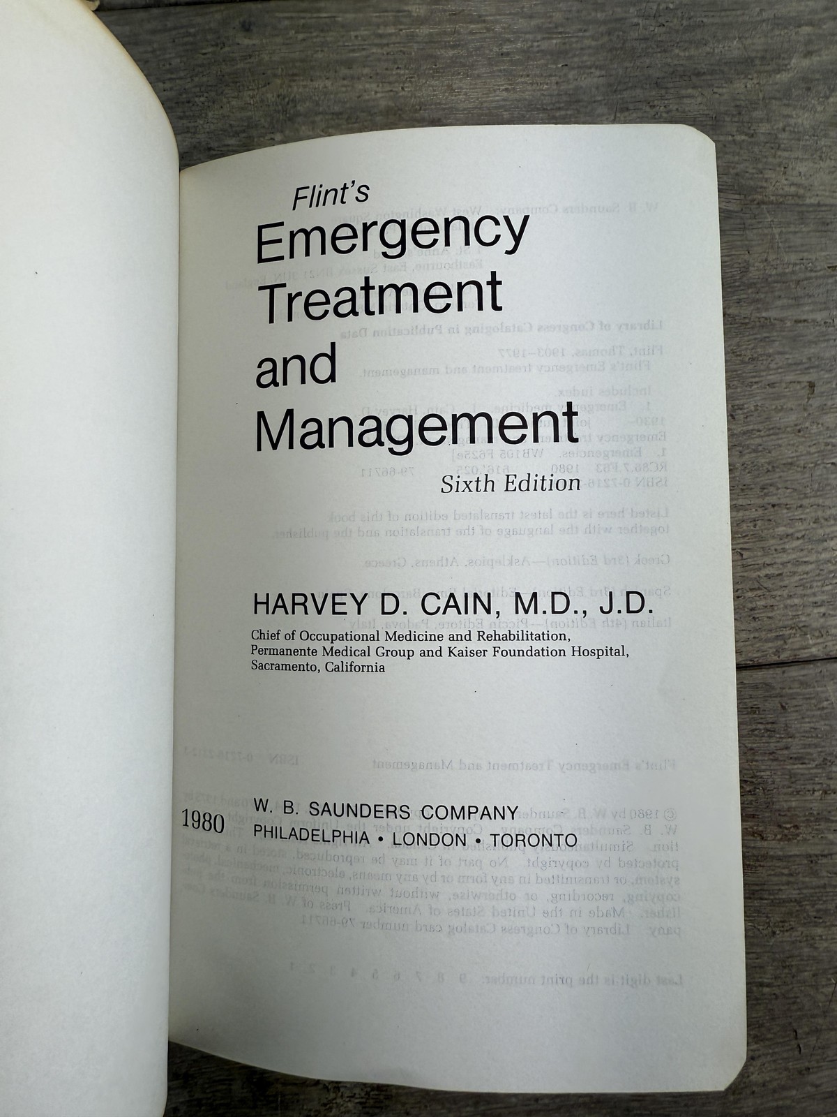 Vintage Flint’s Emergency Treatment Management Book 1980 Cain Medical Hardcover