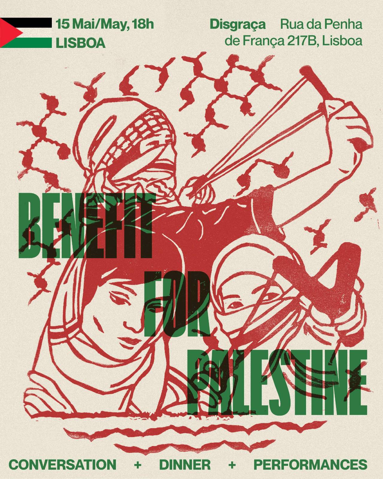 cartaz para evento benefit pela Palestina